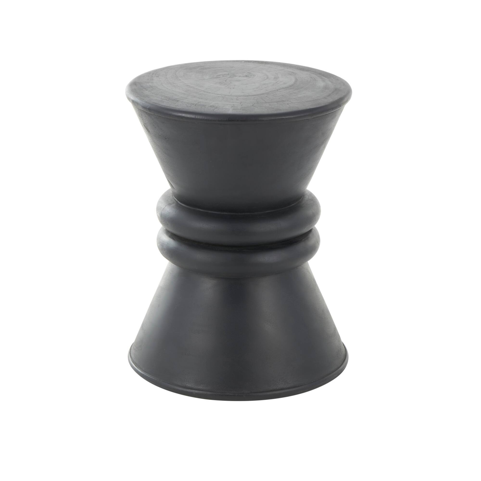 18" Black Wood Handmade Carved Hourglass Accent Table with 3D Ring Center